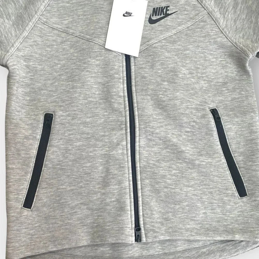 Nike Kids Sportswear Tech Fleece Full-Zip Gray Hooded Jacket size S FD2979-063